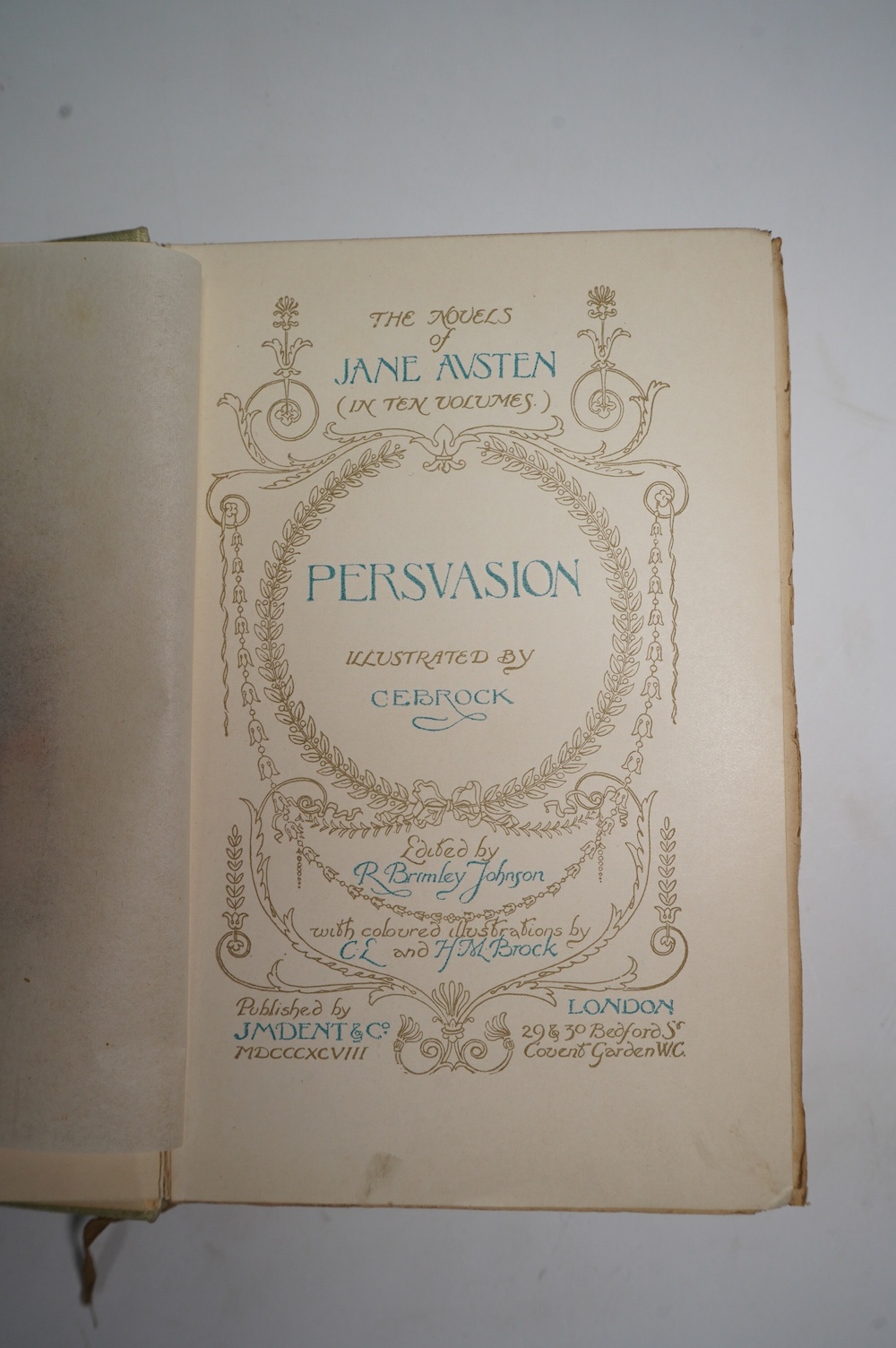 Austen, Jane - The Novels - 10 vols., edited by R. Brimley Johnson, illustrations by C.L and H.M Brock, 8vo, publisher's pictorial cloth gilt, J.M. Dent, London, 1898-1907